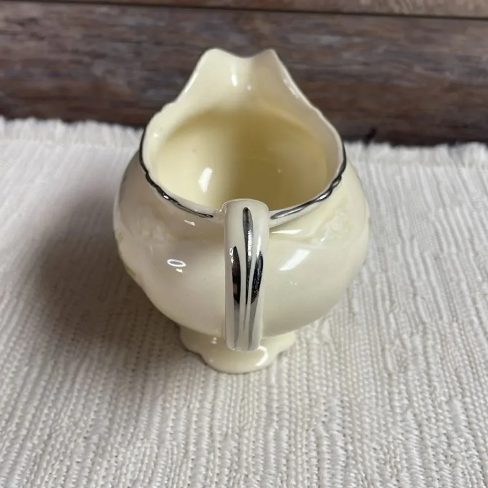 Creamer China Pitcher Fluffy Rose 1 (Platinum Trim) by HOMER LAUGHLIN